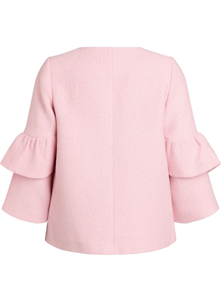 Boucl&eacute;jakke med fl&aelig;sedetaljer, Lyser&oslash;d, Packshot image number 1