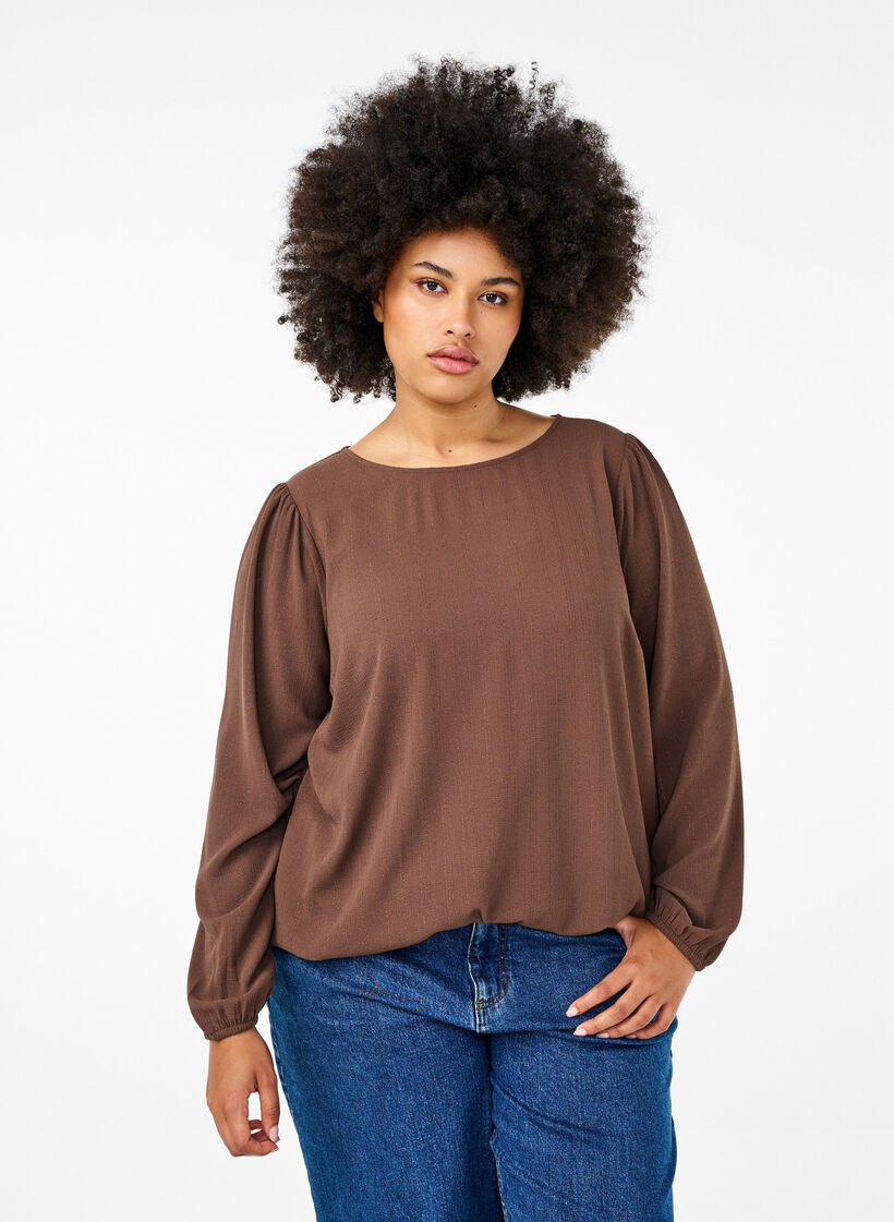 Bluse med sølv glimmer, Brun, Model image number 0