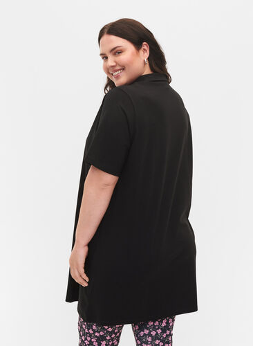Bomulds tunika med krave og korte ærmer, Black, Model image number 1