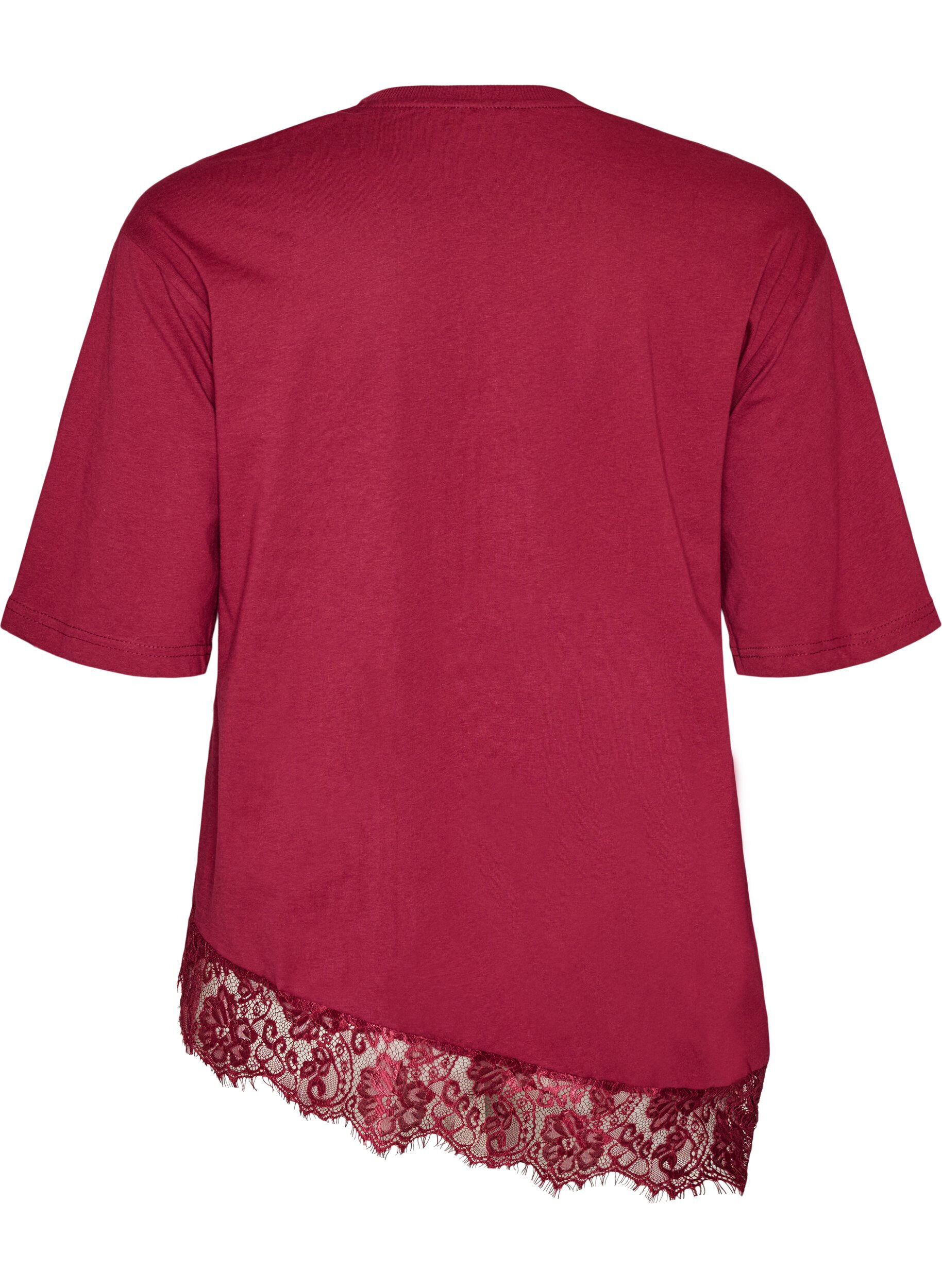 ZizziT-shirt med asymmetrisk blondekant, R&oslash;d, Packshot image number 1