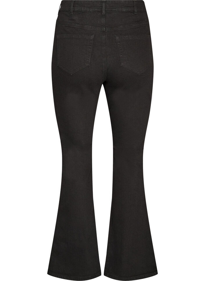H&oslash;jtaljede jeans med bootcut, Sort, Packshot image number 1