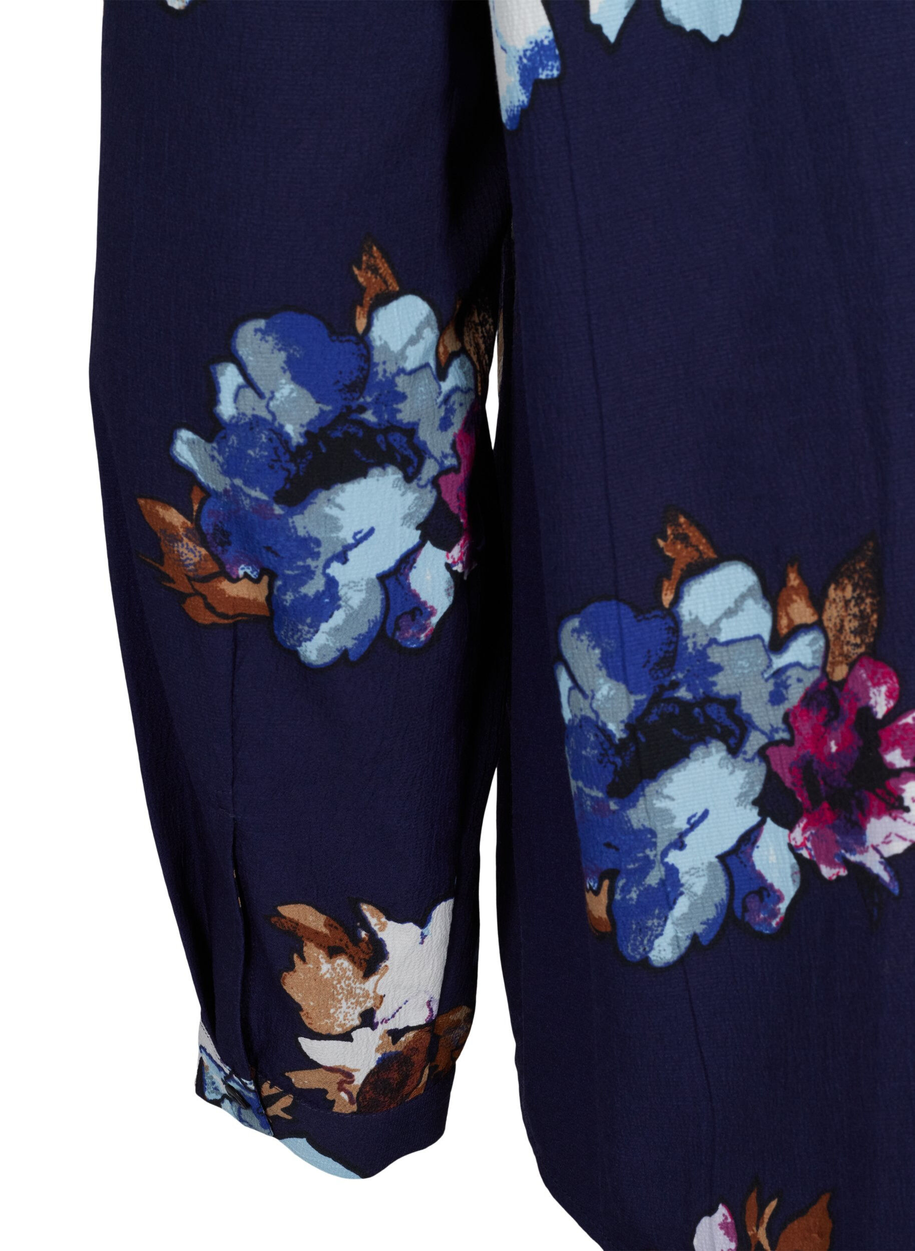 Zizzi FLASH - Lang&aelig;rmet bluse med print, Big Blue Flower, Packshot image number 3