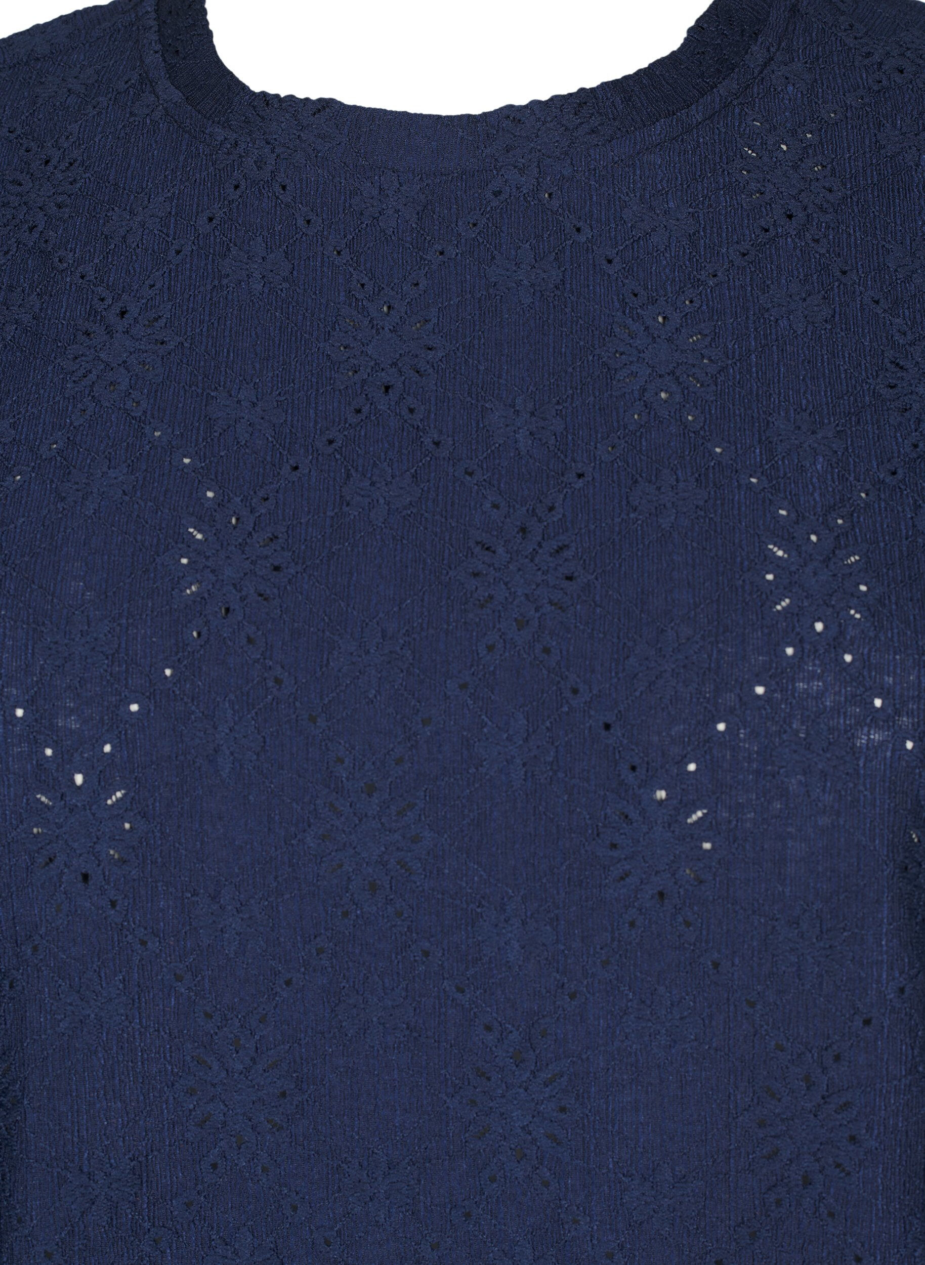 Zizzi Bluse med korte &aelig;rmer og blomsterbroderi, Naval Academy, Packshot image number 2