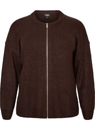 Strik cardigan med lynl&aring;s, Brun