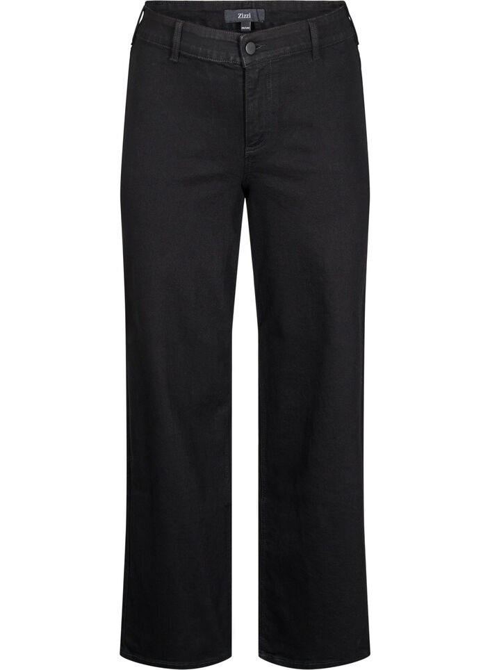 H&oslash;jtaljede jeans med vide ben, Sort, Packshot image number 0