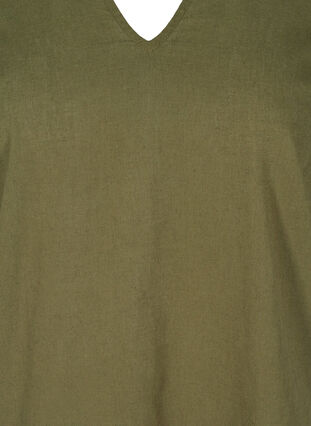 Kortærmet kjole i bomuldsmix med hør, Ivy Green, Packshot image number 2