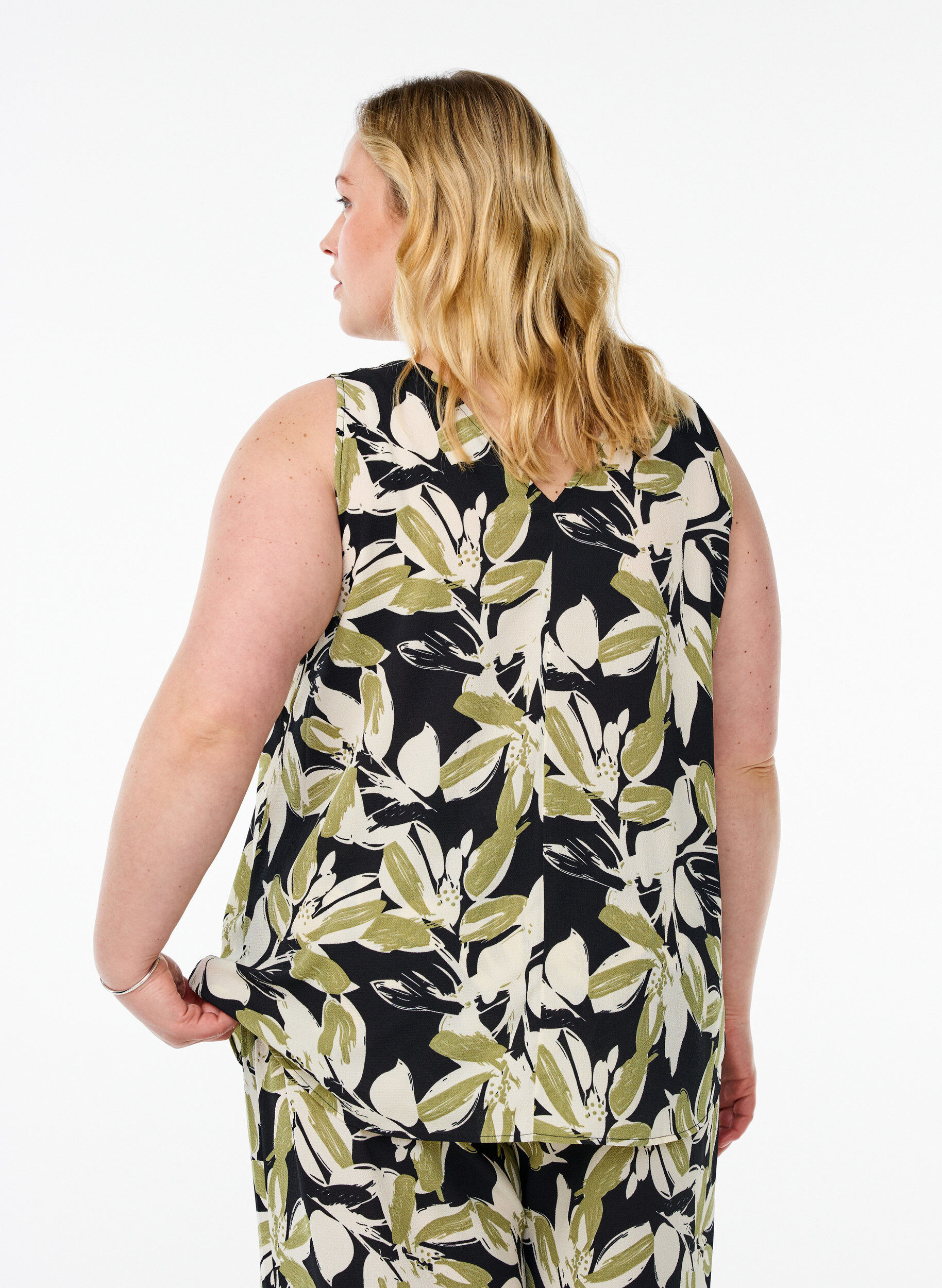 ZizziPrintet top med v-hals , Sort, Model image number 2