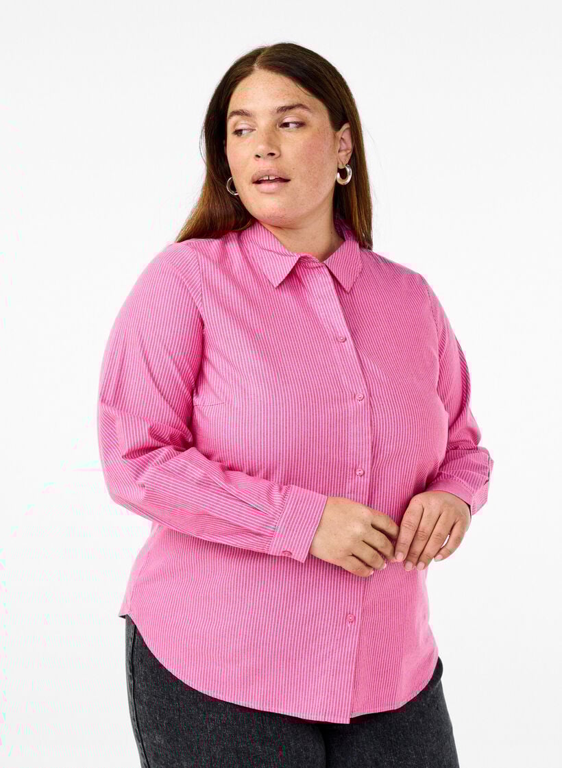 Langærmet skjorte i bomuld, Rød, Model image number 0