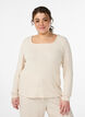 Jerseybluse med firkantet hals og ribstruktur, Beige, Model image number 0