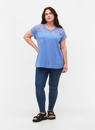 Kortærmet bomulds t-shirt med blonder, Persian Jewel, Model image number 2