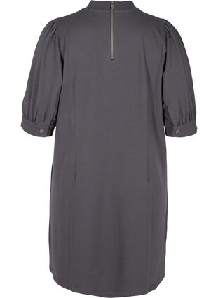 Bomulds kjole med korte pufærmer, Asphalt ASS, Packshot image number 1