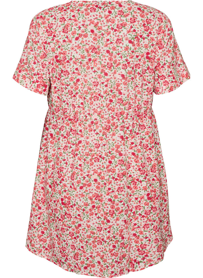 Kort kjole i bomuld med blomsterprint, R&oslash;d, Packshot image number 1