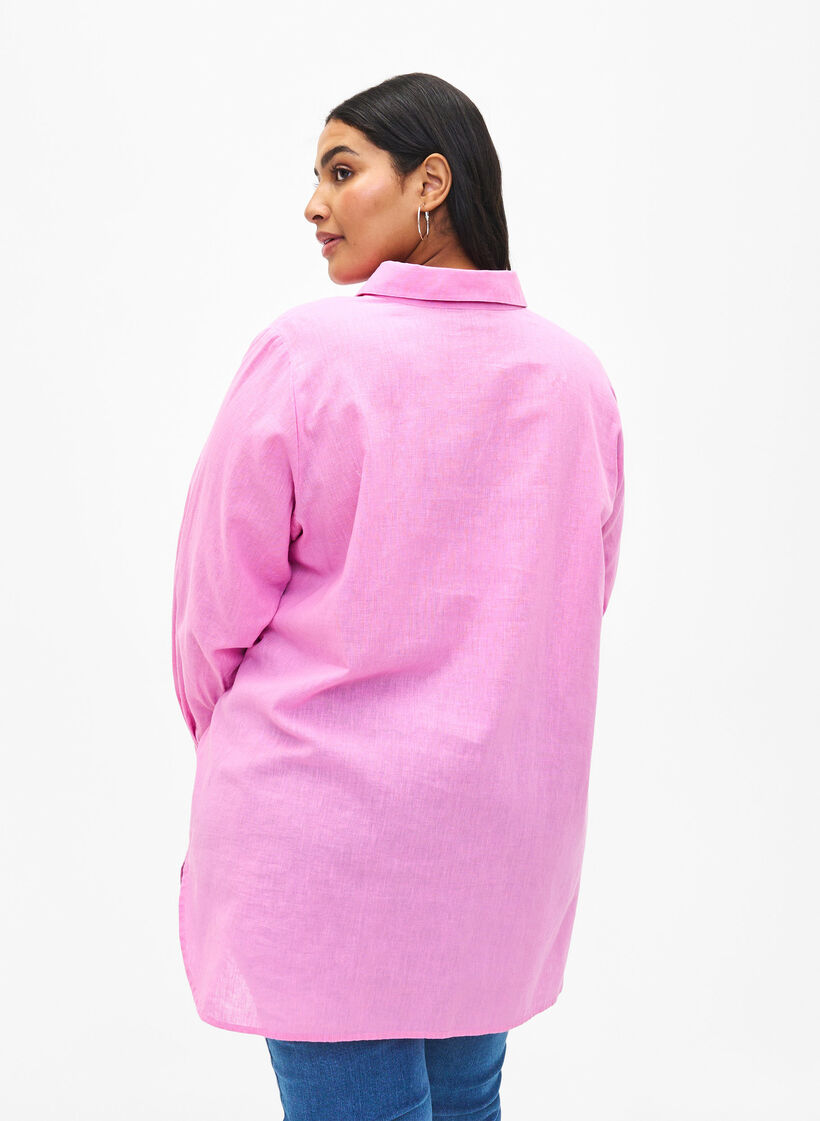 Lang skjorte i hør og bomuld, Rosebloom, Model image number 1