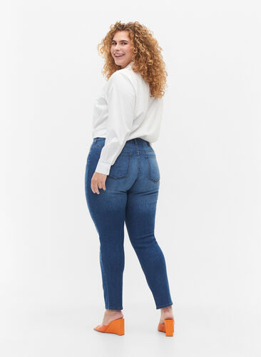 Emily jeans med normal talje og slim fit, Blue denim, Model image number 1