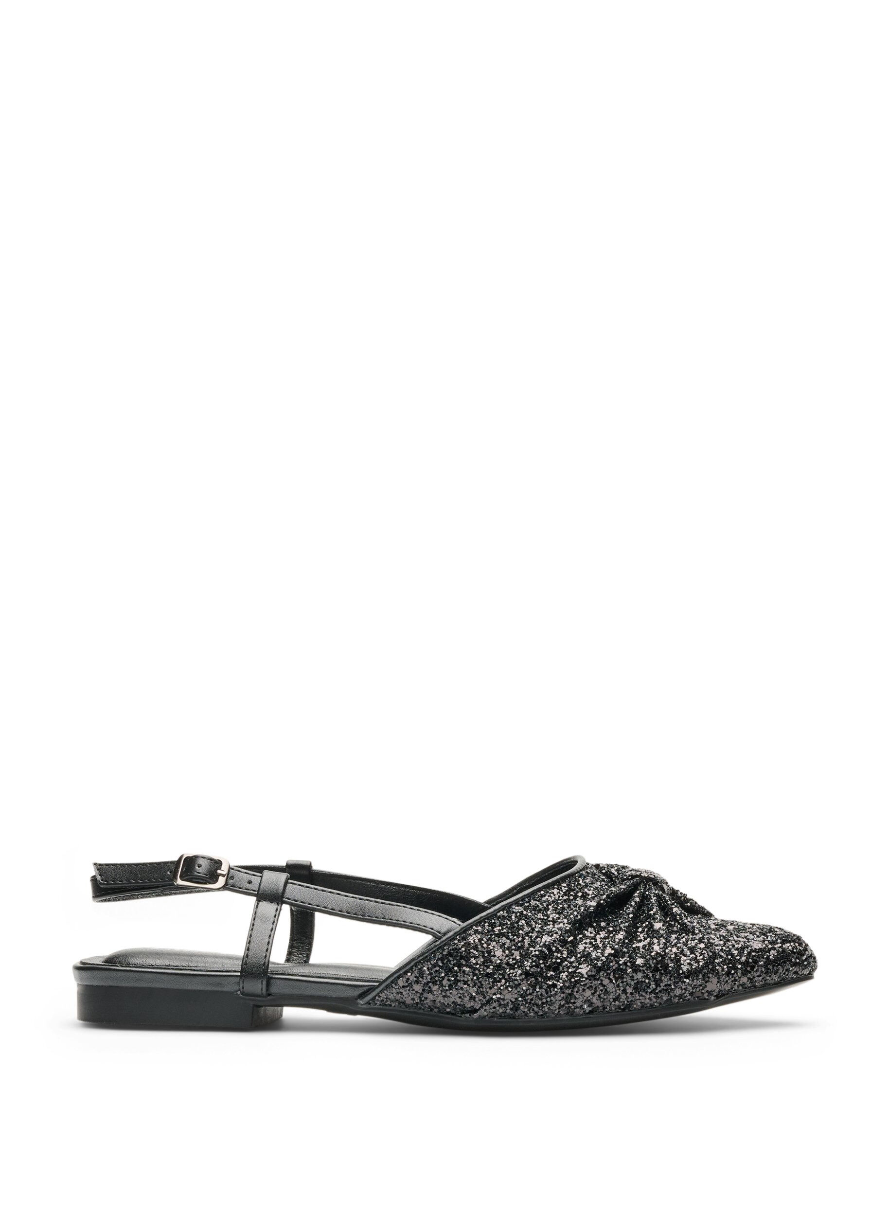 ZizziGlitrende slingback med sl&oslash;jfedetalje, Sort, Packshot image number 0