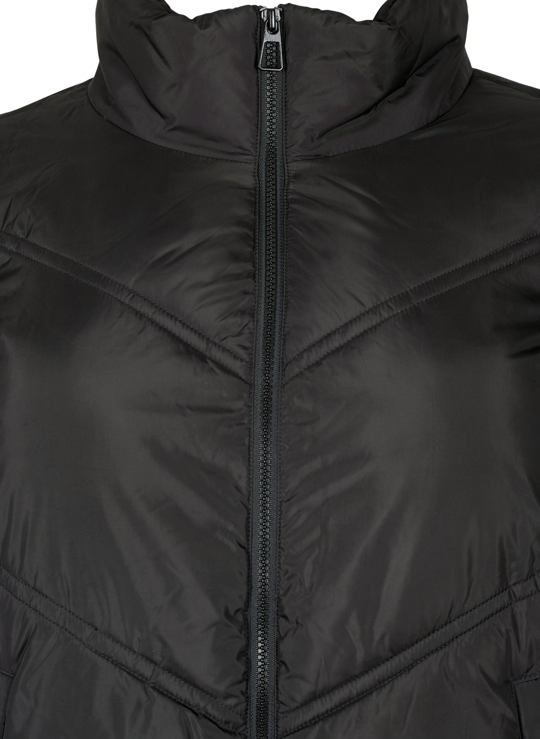 Zizzi Kort puffer vinterjakke med lommer, Black, Packshot image number 2
