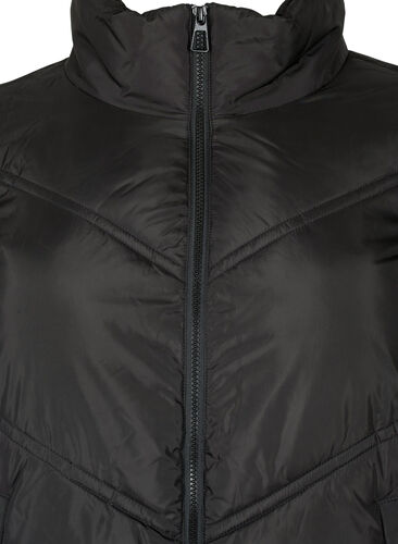 Kort puffer vinterjakke med lommer, Black, Packshot image number 2