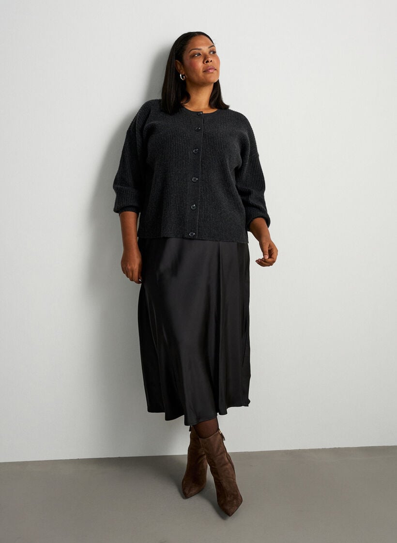 Satin midi-nederdel, Sort, Model image number 0