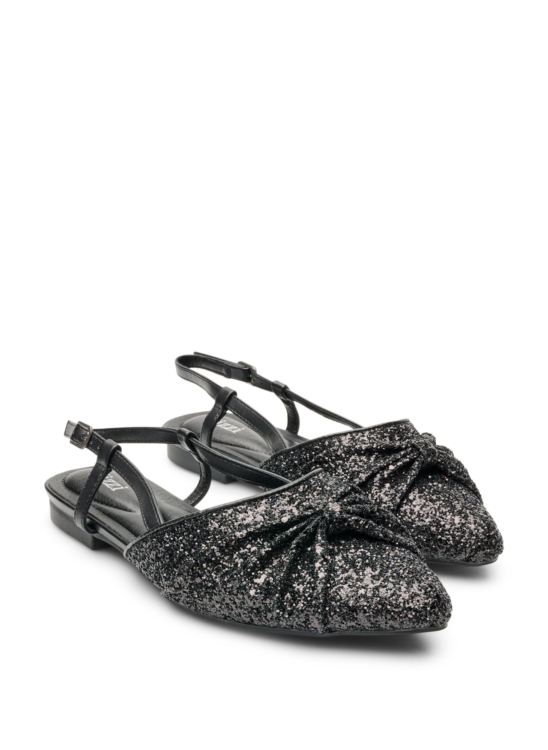 ZizziGlitrende slingback med sl&oslash;jfedetalje, Sort, Packshot image number 1