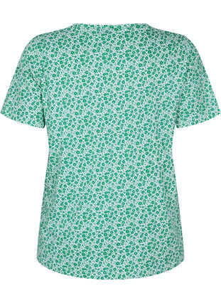 Blomstret bomulds t-shirt med v-hals, Jolly Green AOP, Packshot image number 1