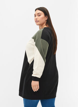 Lang sweatshirt med colorblock, Black Color Block, Model image number 1