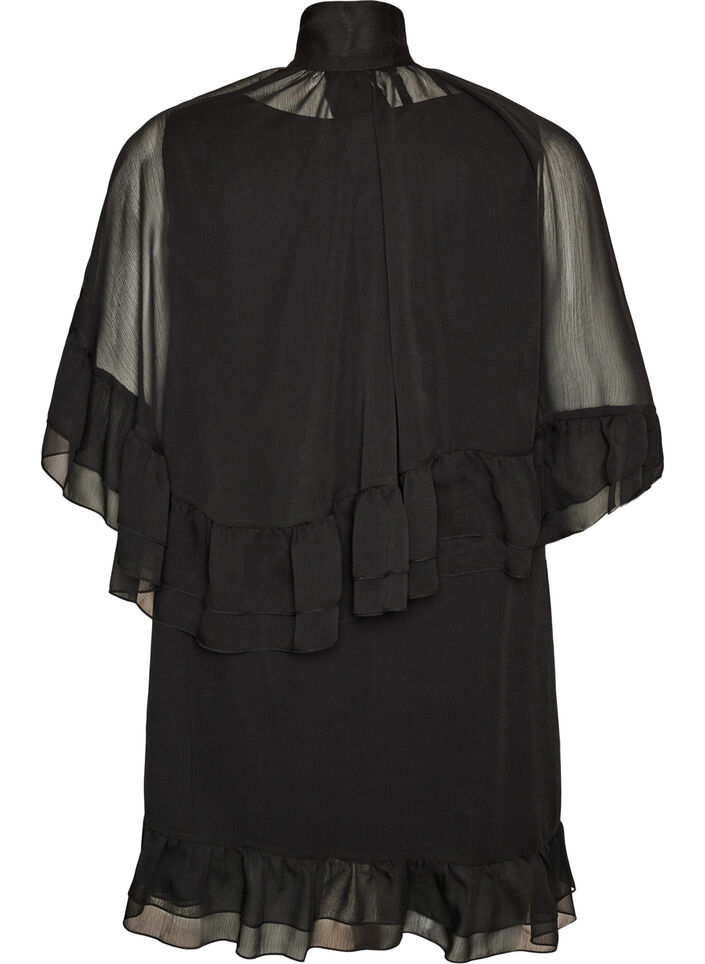 &AElig;rmel&oslash;s kjole med chiffon-kappe, Sort, Packshot image number 1
