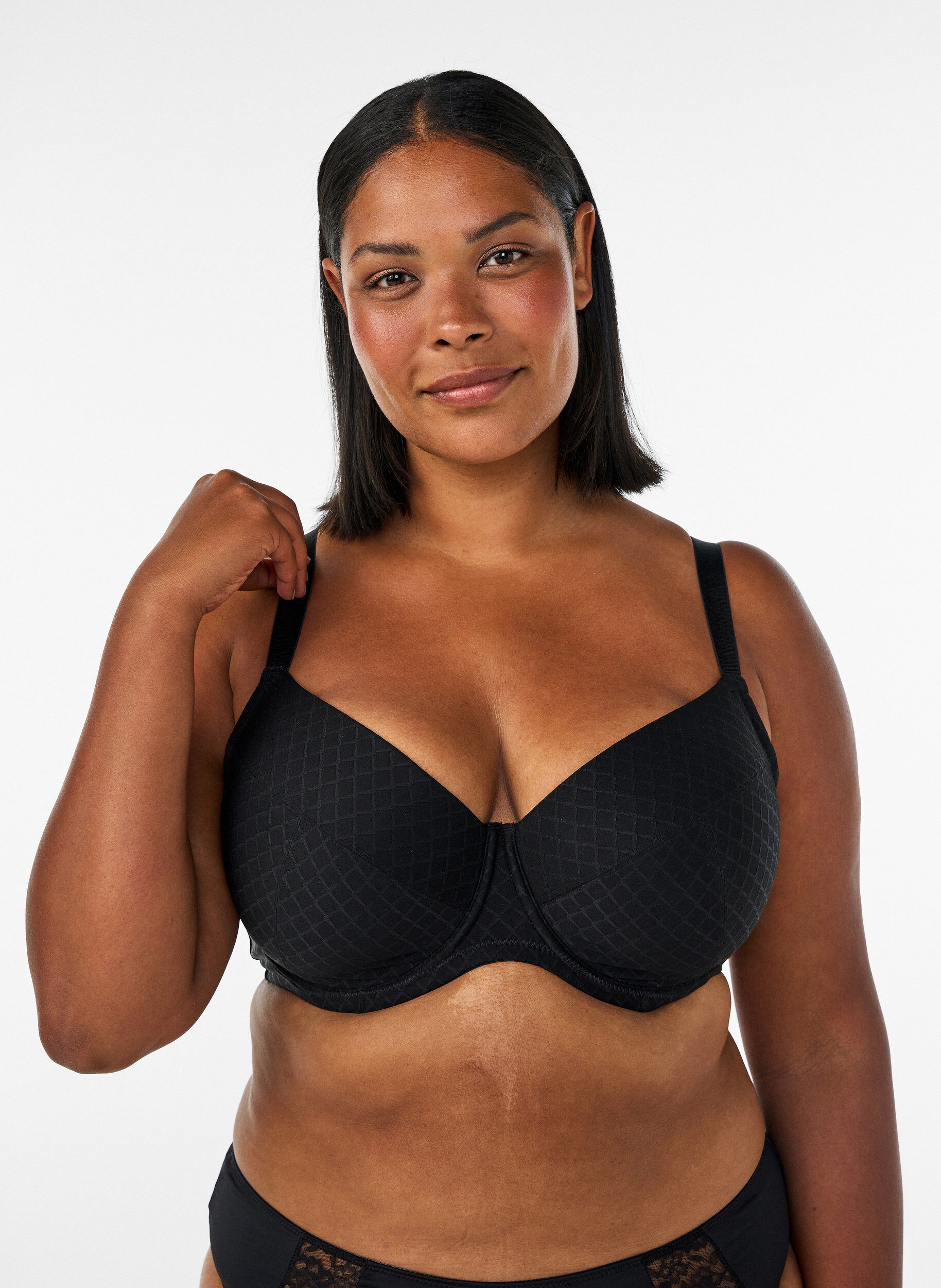 ZizziVatteret microfiber bh med ternet m&oslash;nster, Sort, Model image number 0