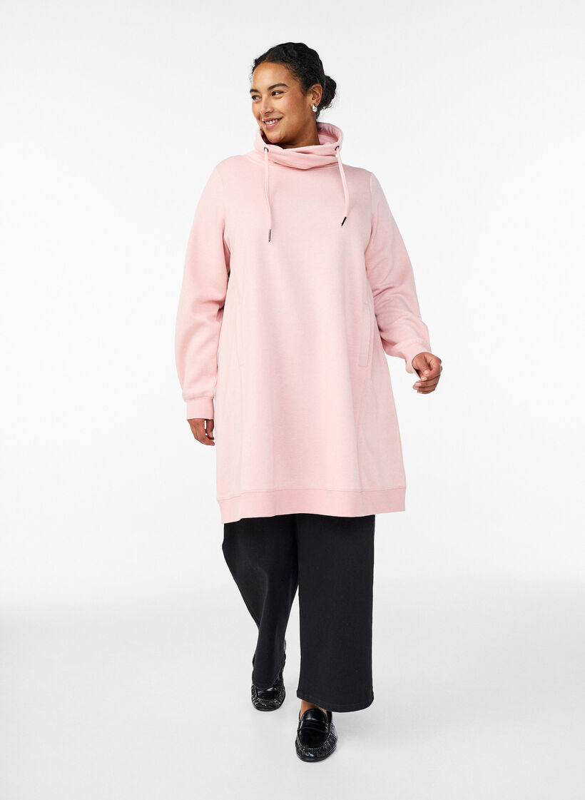 Kort sweatkjole med h&oslash;j krave og lommer, Lyser&oslash;d, Model image number 1