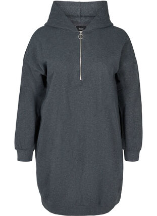 Sweatkjole med hætte og lynlås, Dark Grey Melange, Packshot image number 0