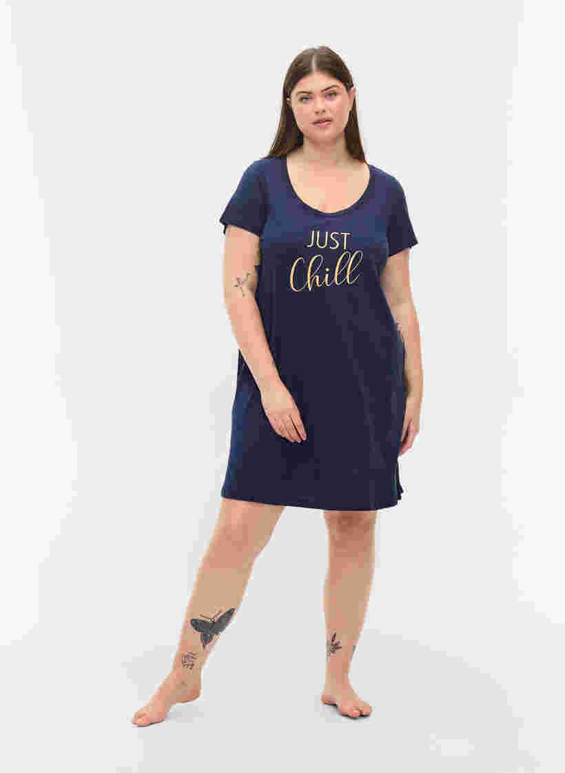 Kortærmet natkjole i bomuld, Peacoat CHILL, Model image number 2