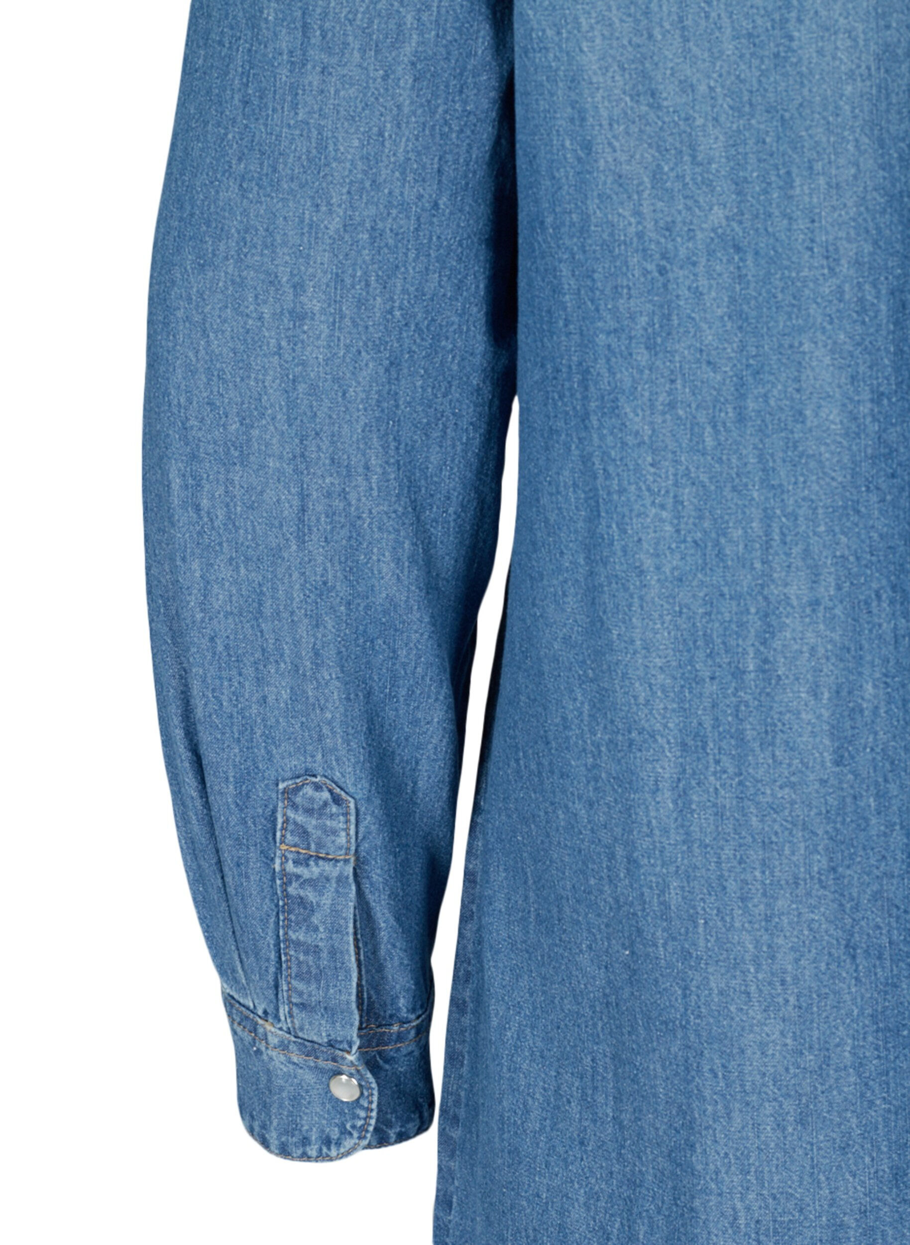 Zizzi Lang denimskjorte i bomuld, Blue denim, Packshot image number 3