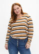 Stribet bluse med lange &aelig;rmer, Sort, Model image number 0