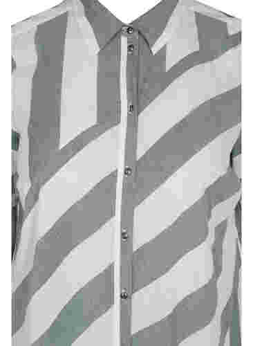 Kortærmet bomulds skjortekjole med striber, Thyme Stripe, Packshot image number 2