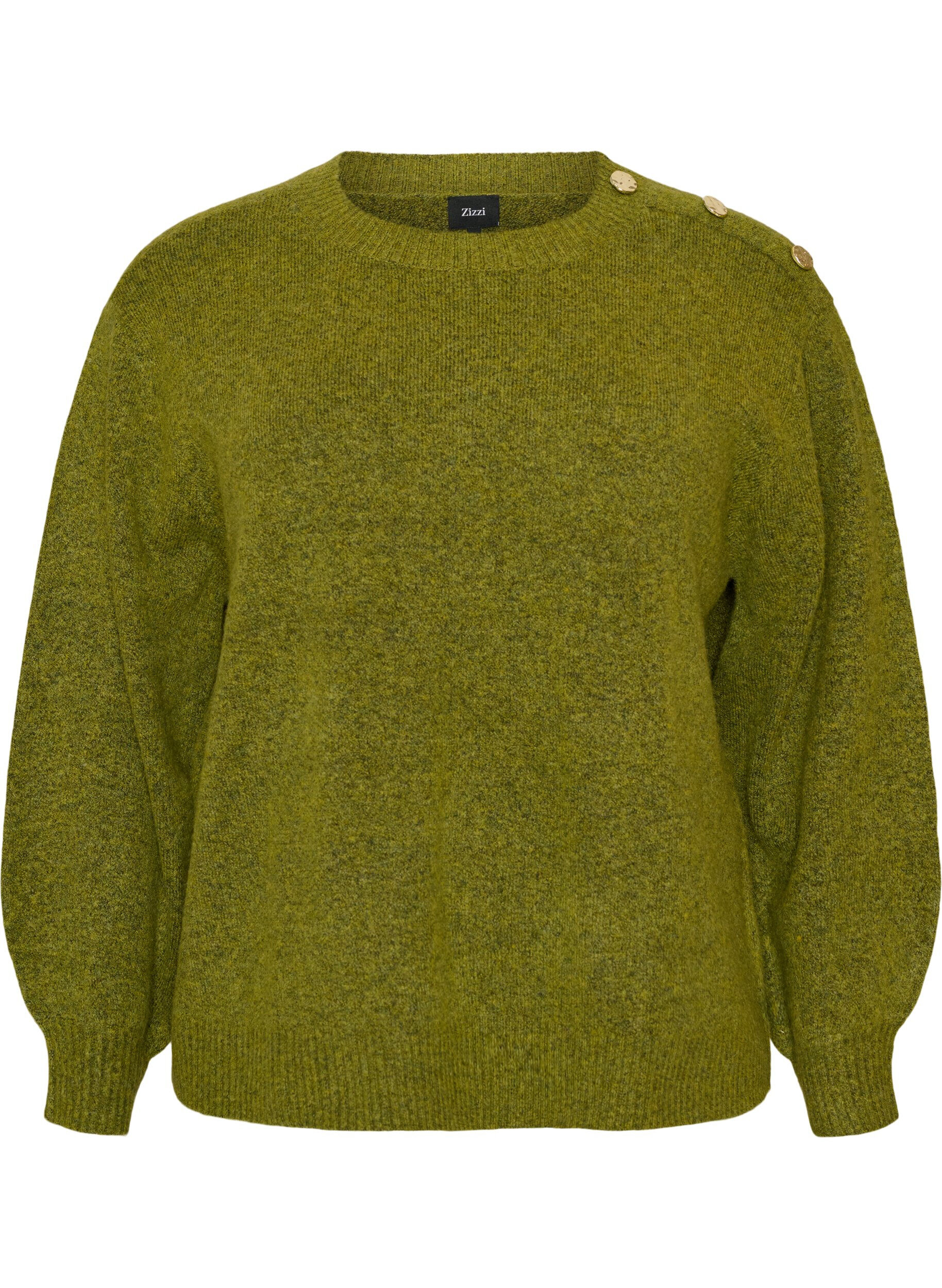 ZizziStrikbluse med knapdetalje, Gr&oslash;n, Packshot image number 0