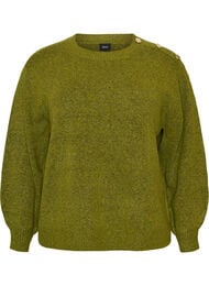 Strikbluse med knapdetalje, Gr&oslash;n