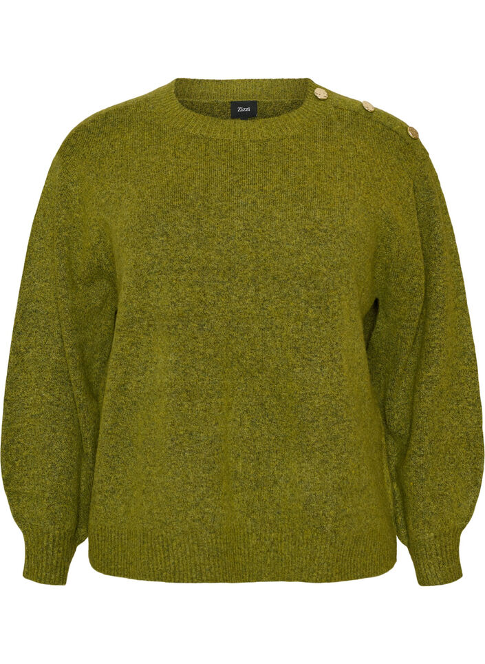 Strikbluse med knapdetalje, Gr&oslash;n, Packshot image number 0