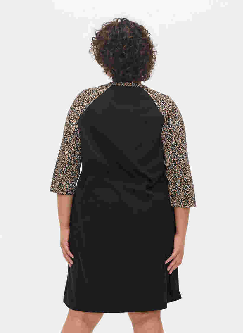 Bomulds natkjole med printdetaljer, Black Ditzy Flower, Model image number 1