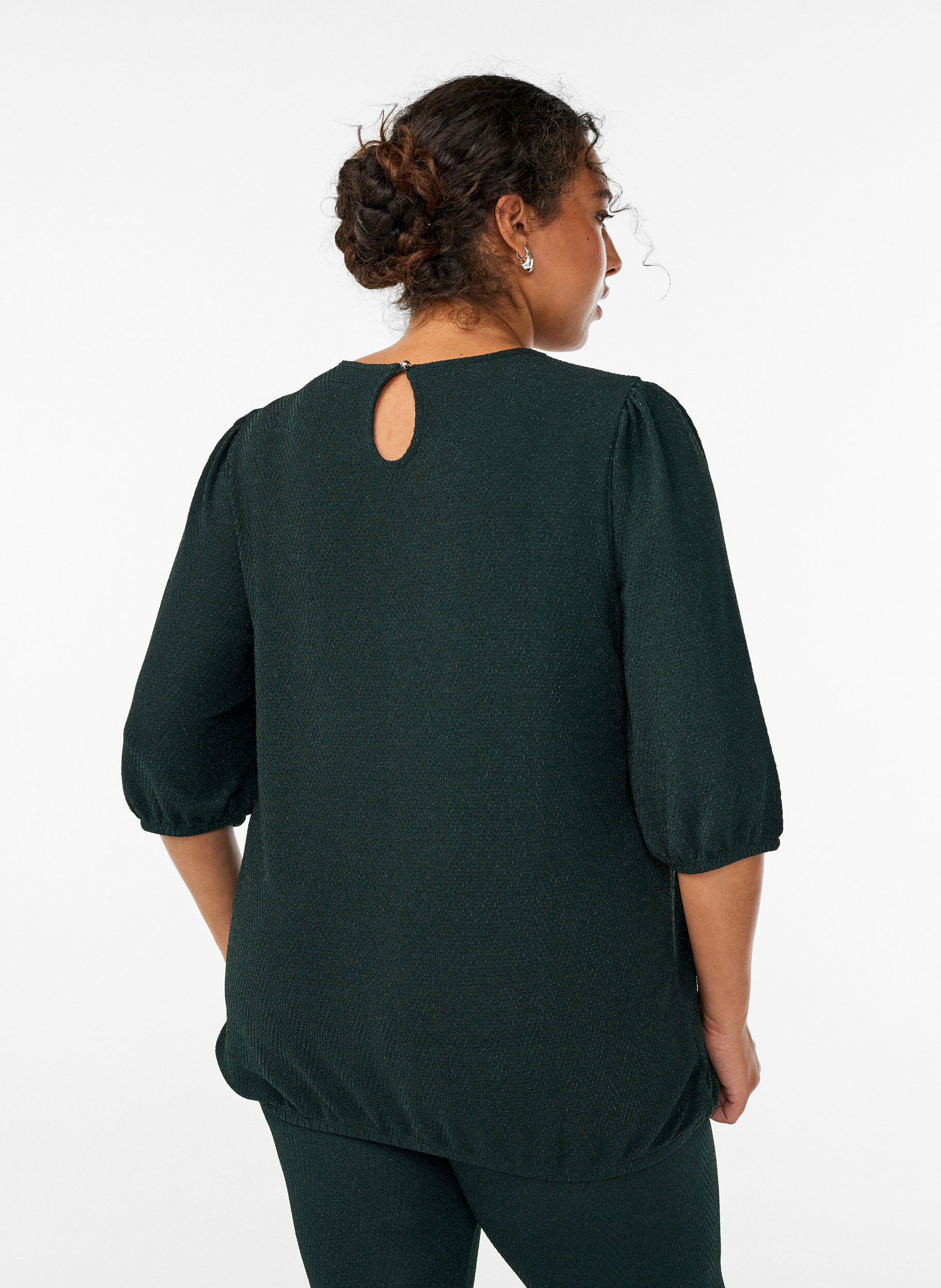 Zizzi Bluse med glitterm&oslash;nster og 3/4 &aelig;rmer, Gr&oslash;n, Model image number 2