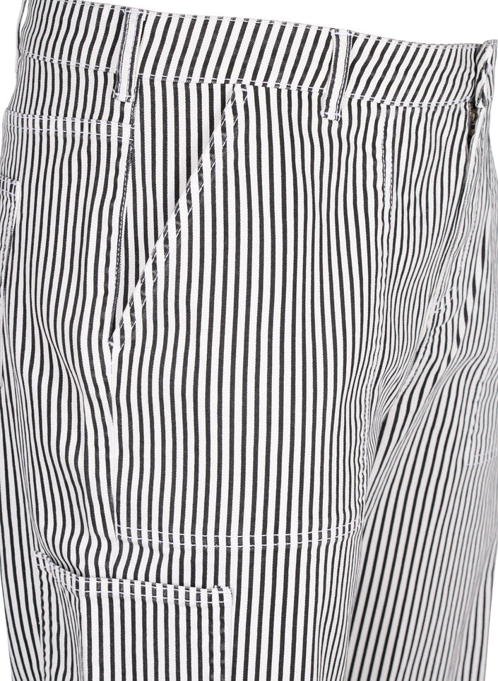 Stribede cargo jeans med straight fit, Black White Stripe, Packshot image number 2