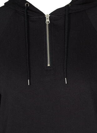 Langærmet sweatkjole med hætte og lomme, Black, Packshot image number 2