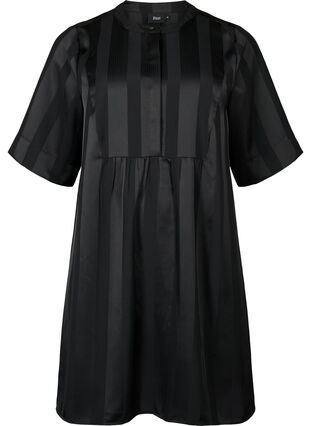 A-formet kjole med striber og 1/2 ærmer, Black, Packshot image number 0