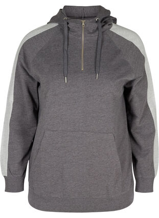 Sweatshirt med hætte og lomme, Dark Grey Melange, Packshot image number 0