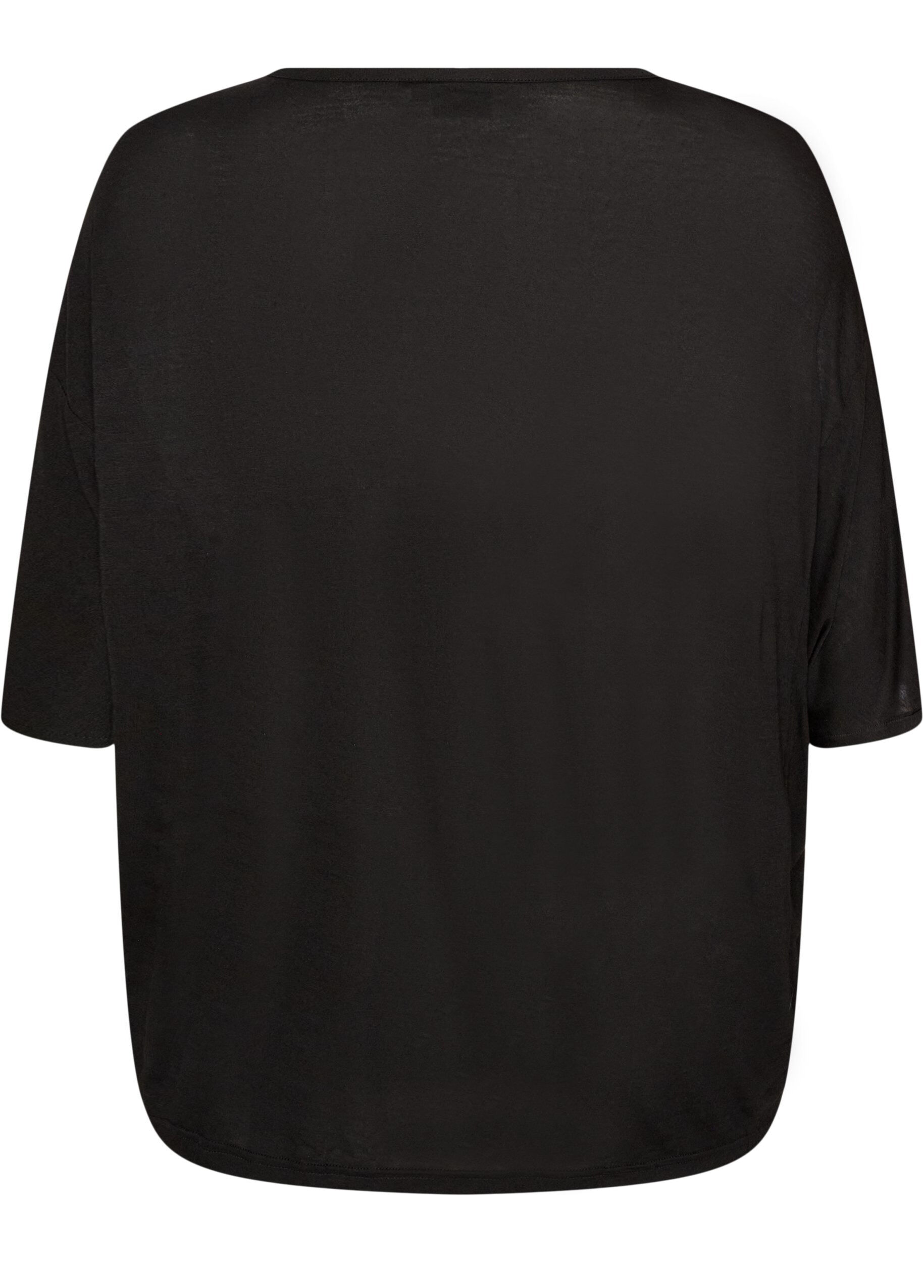 ZizziL&oslash;s T-shirt i viskosejersey, Sort, Packshot image number 1