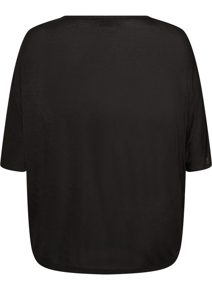 L&oslash;s T-shirt i viskosejersey, Sort, Packshot image number 1
