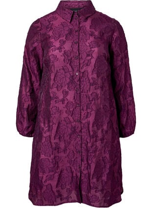 Lang skjorte i jacquard, Dark Purple, Packshot image number 0