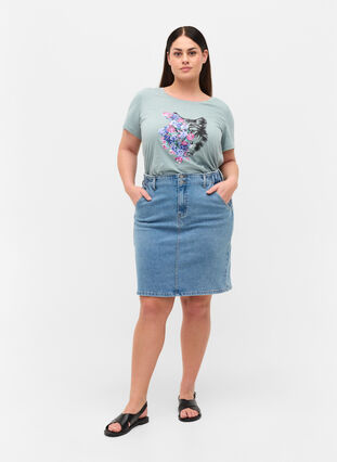 Denim nederdel med lommer, Light blue denim, Model image number 3
