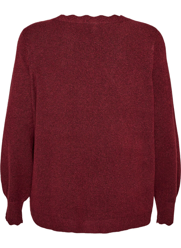 Strikbluse med b&oslash;lgekanter, R&oslash;d, Packshot image number 1