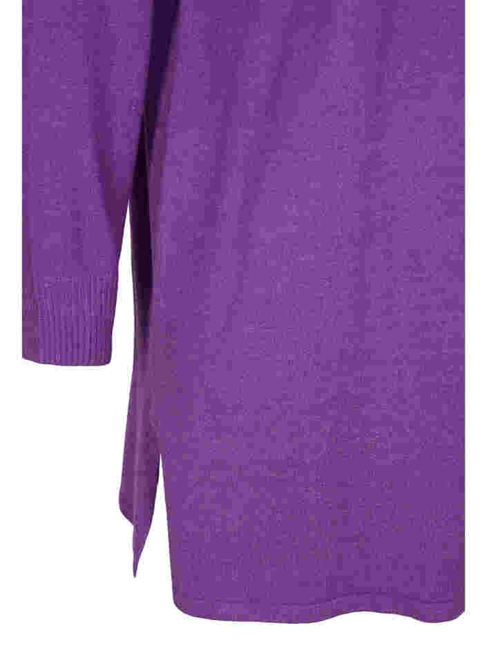 Strikket cardigan med slids og rib, Purple Magic Mel., Packshot image number 3