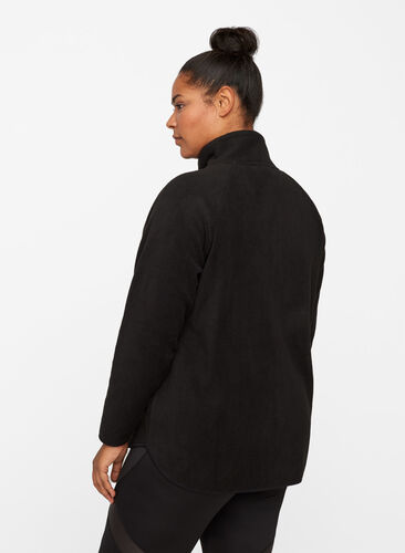 Fleece cardigan med lynlås, Black, Model image number 1