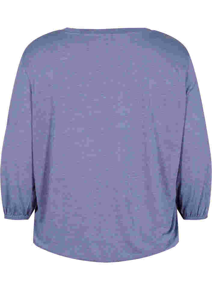 Ensfarvet bluse med 3/4 ærmer, Deep Cobalt Mel. , Packshot image number 1